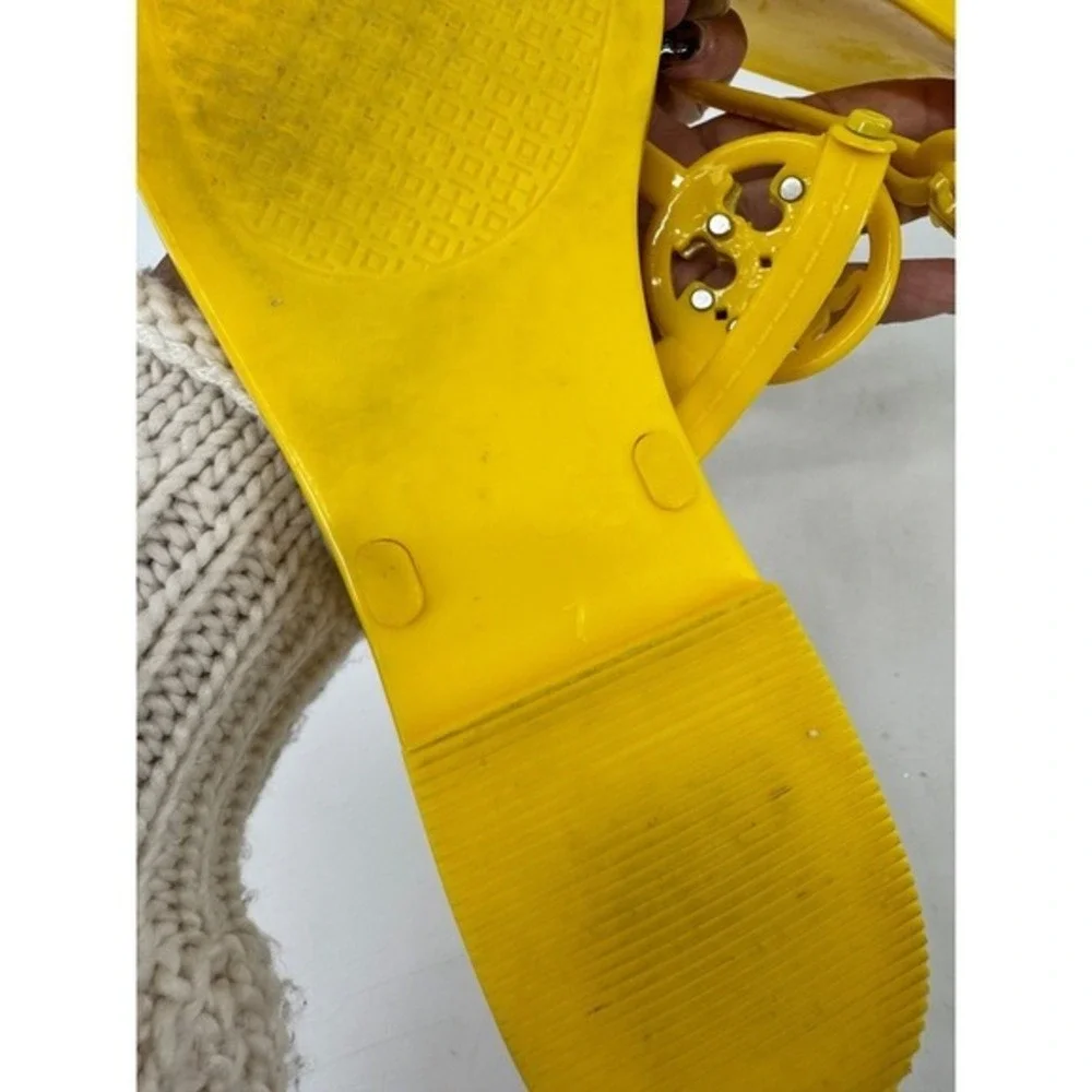 Tory Burch Mini‎ Miller Jelly Thong Sandals Yellow Logo Flat Flip Flops Womens 7